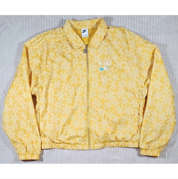 Nike Sportswear Windbreaker Jacket Women Sz XL Yellow Floral Full Zip Loose Fit - Picture 2 of 13